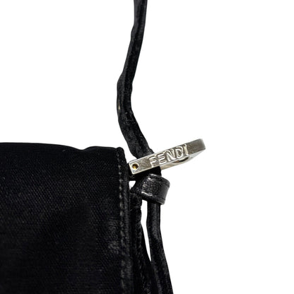 FENDI Vintage FF Logo Mamma Baguette Shoulder Bag Black Silver Velour 902207