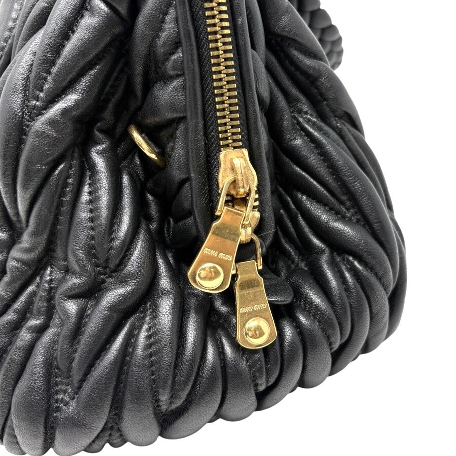 Miu Miu Vintage Quilted Tote Top Handle Bag Black Gold Leather Zip 902310