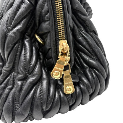 Miu Miu Vintage Quilted Tote Top Handle Bag Black Gold Leather Zip 902310