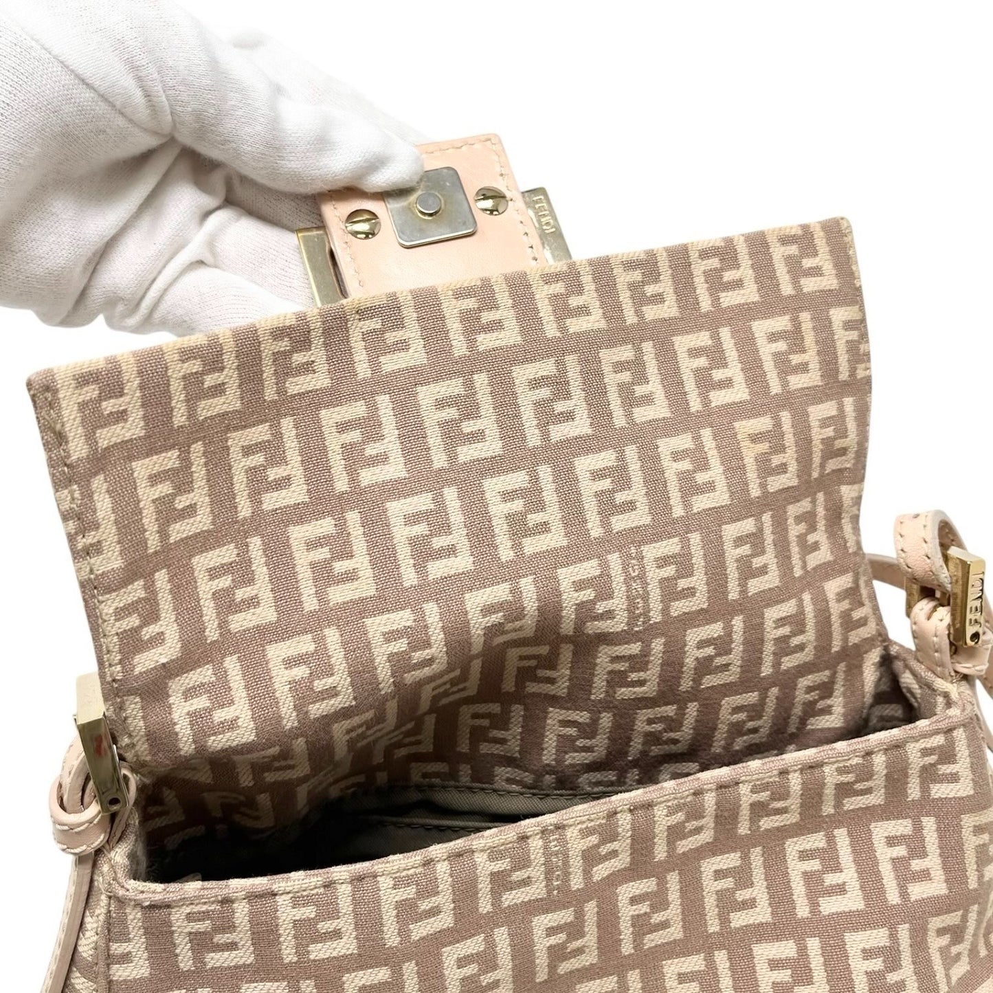 FENDI Vintage Zucchino Mamma Baguette Canvas Shoulder Bag Pink Leather 902589