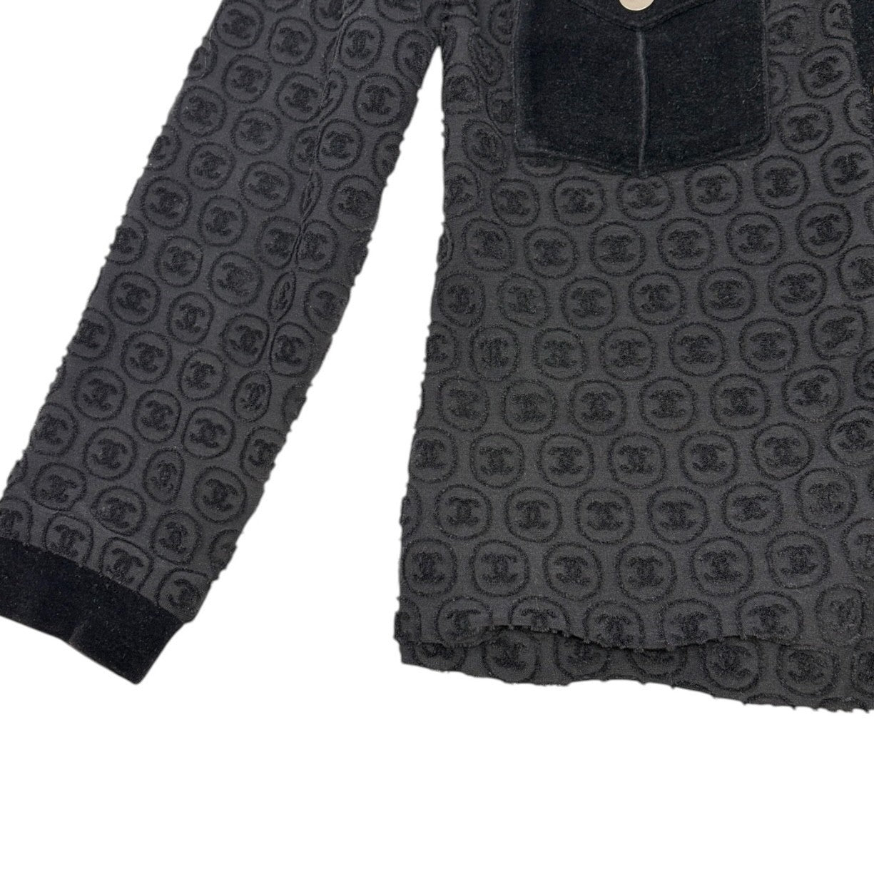 CHANEL Vintage P41364 CC Logo Button Velour Knit Cardigan Jacket #34 Black