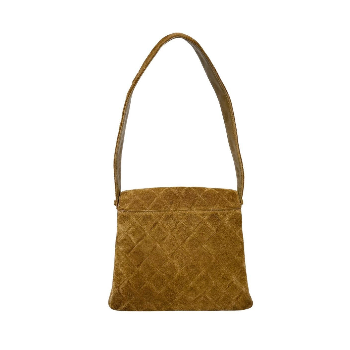 CHANEL Vintage CC Logo Turnlock Quilted Suede Flap Shoulder Bag Brown