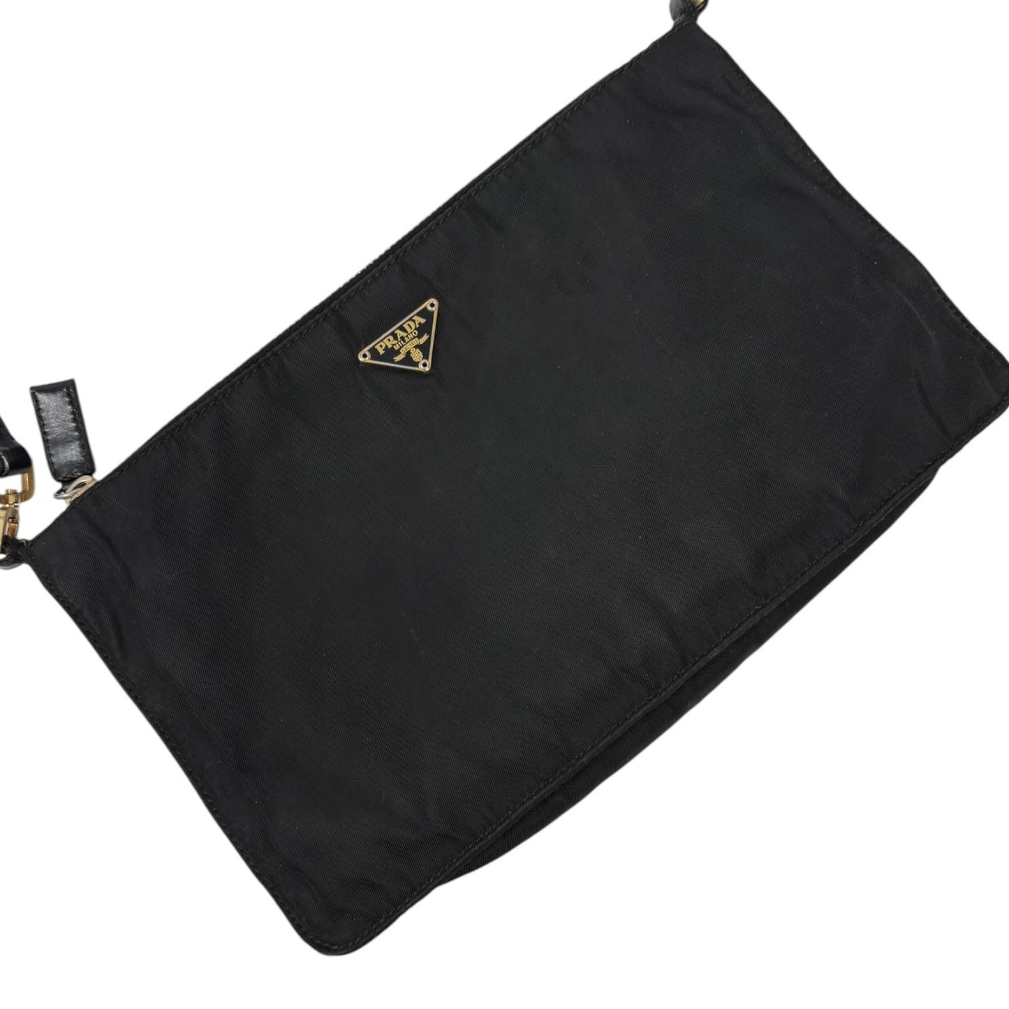 PRADA Vintage Triangle Logo Tessuto Nylon Mini Shoulder Bag Black Gold 902301