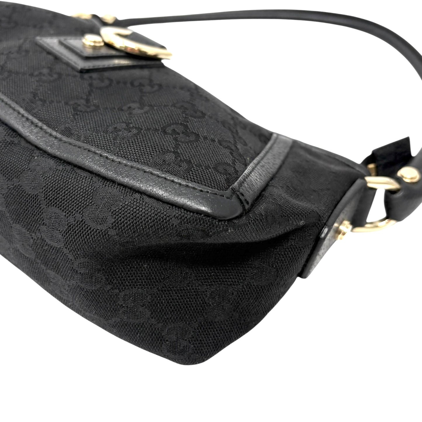 GUCCI Vintage GG Monogram Logo Abbey Shoulder Bag Zip Black Gold Canvas Leather