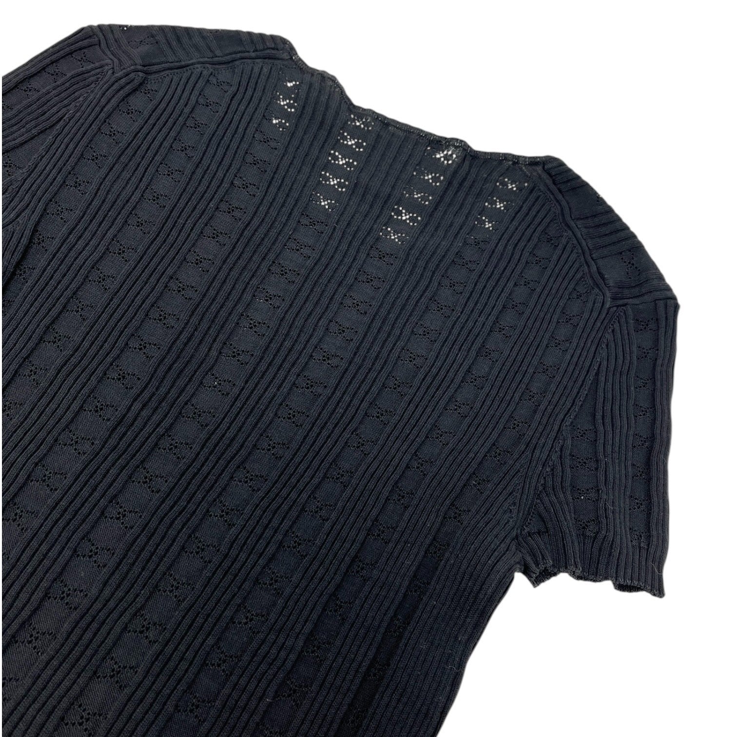 CHANEL Vintage 05P CC Logo Summer Rib Knit Top T-shirt Black Cotton Short Sleeve