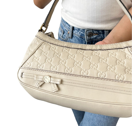 GUCCI Vintage GG Interlocking Monogram Shoulder Bag Beige Ribbon Zip 902282