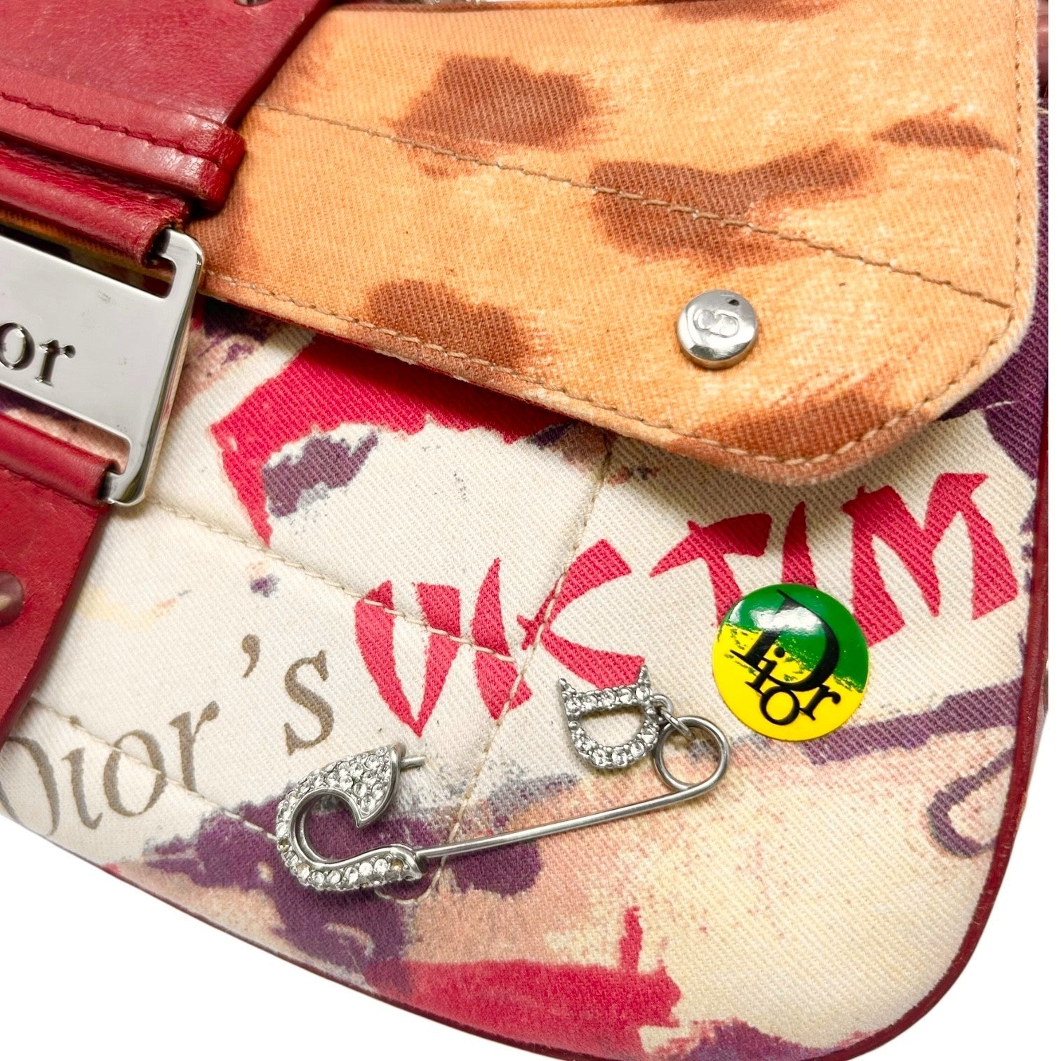 Christian Dior Vintage 2003 Logo Street Chic Columbus Victim Shoulder Bag Red