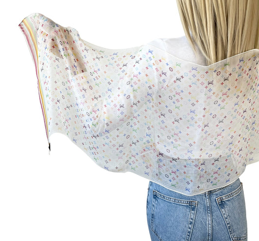 LOUIS VUITTON Vintage LV Logo Monogram Scarf Wrap Shawl Multicolor Silk