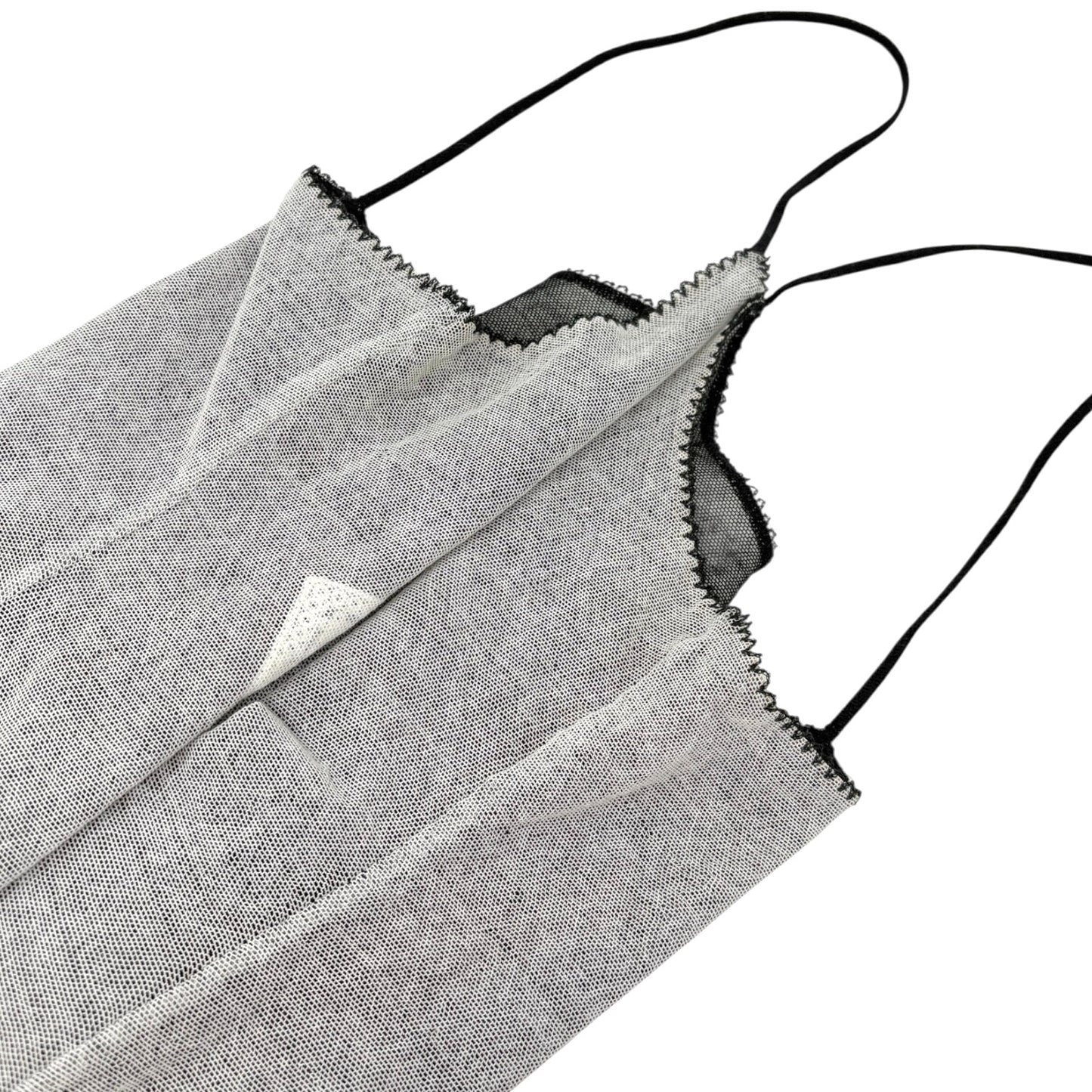 CHANEL Vintage 04P CC Logo No.5 Overlay Mesh Camisole Top #40 Gray Cotton Lace