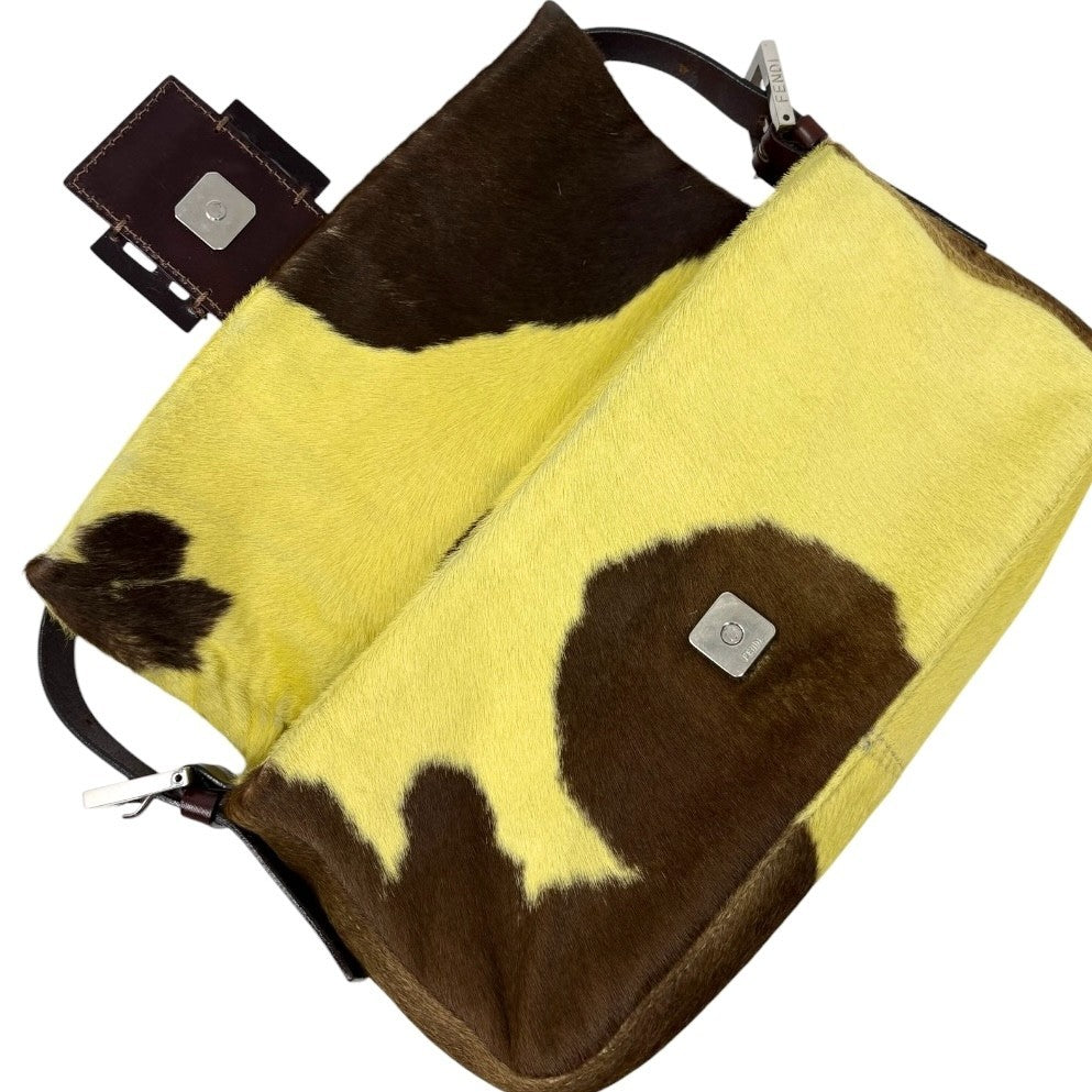 FENDI Vintage FF  Cow Mamma Baguette Bag Yellow Brown Pony Calf Hair 902801