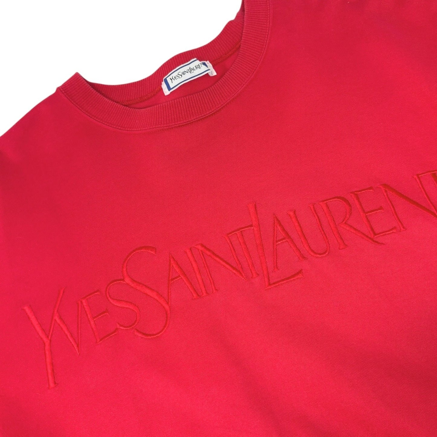 Yves Saint Laurent Vintage Logo Short Sleeve Sweatshirt Top Red 902215