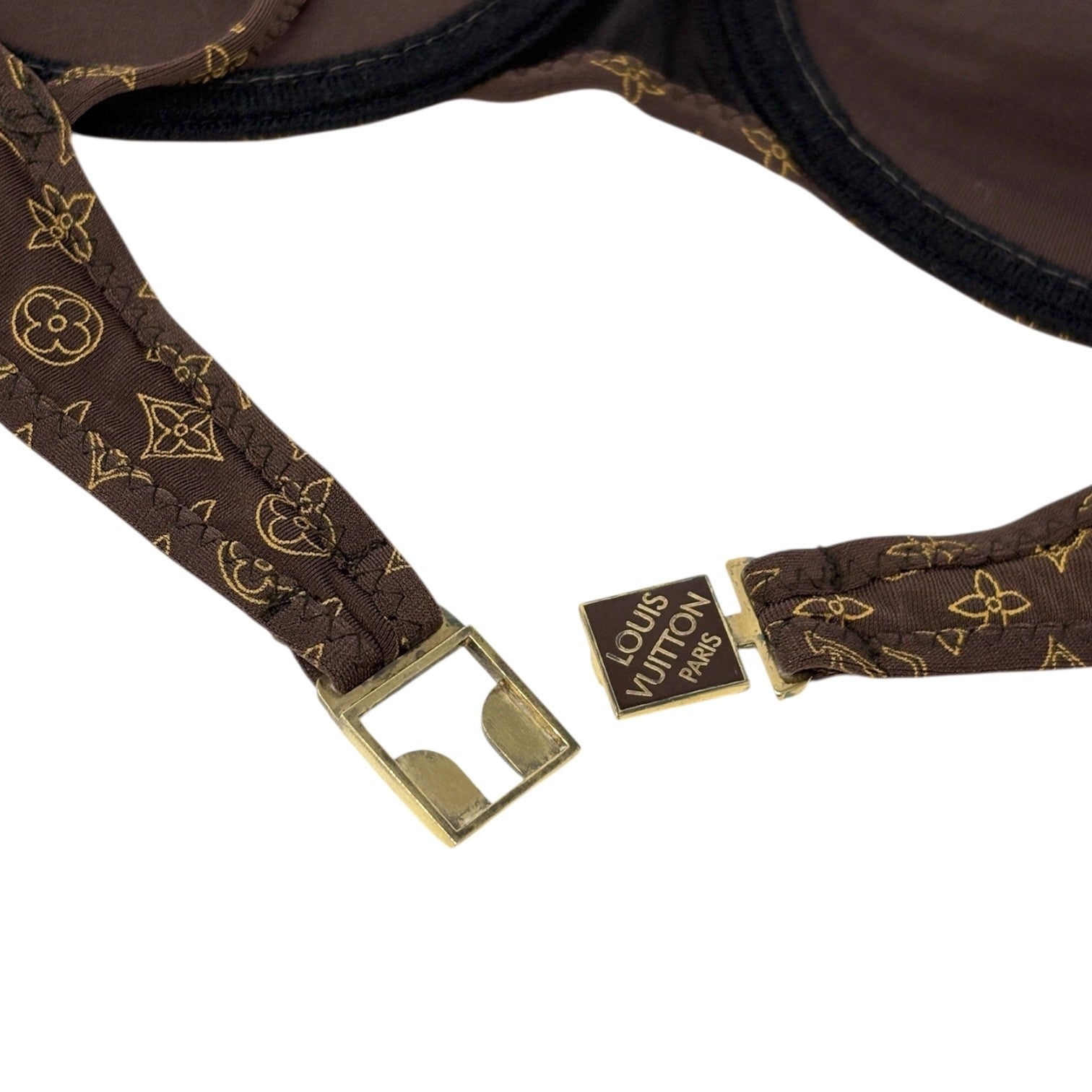 LOUIS VUITTON Vintage Monogram Bikini Swimwear #38 Brown Gold Polyamide