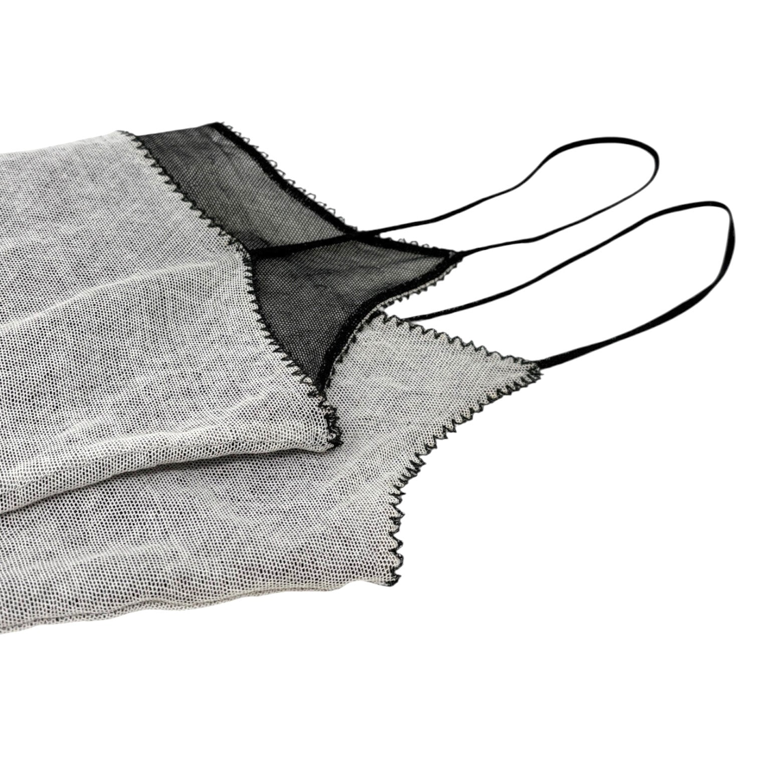 CHANEL Vintage 04P CC Logo No.5 Overlay Mesh Camisole Top #40 Gray Cotton Lace