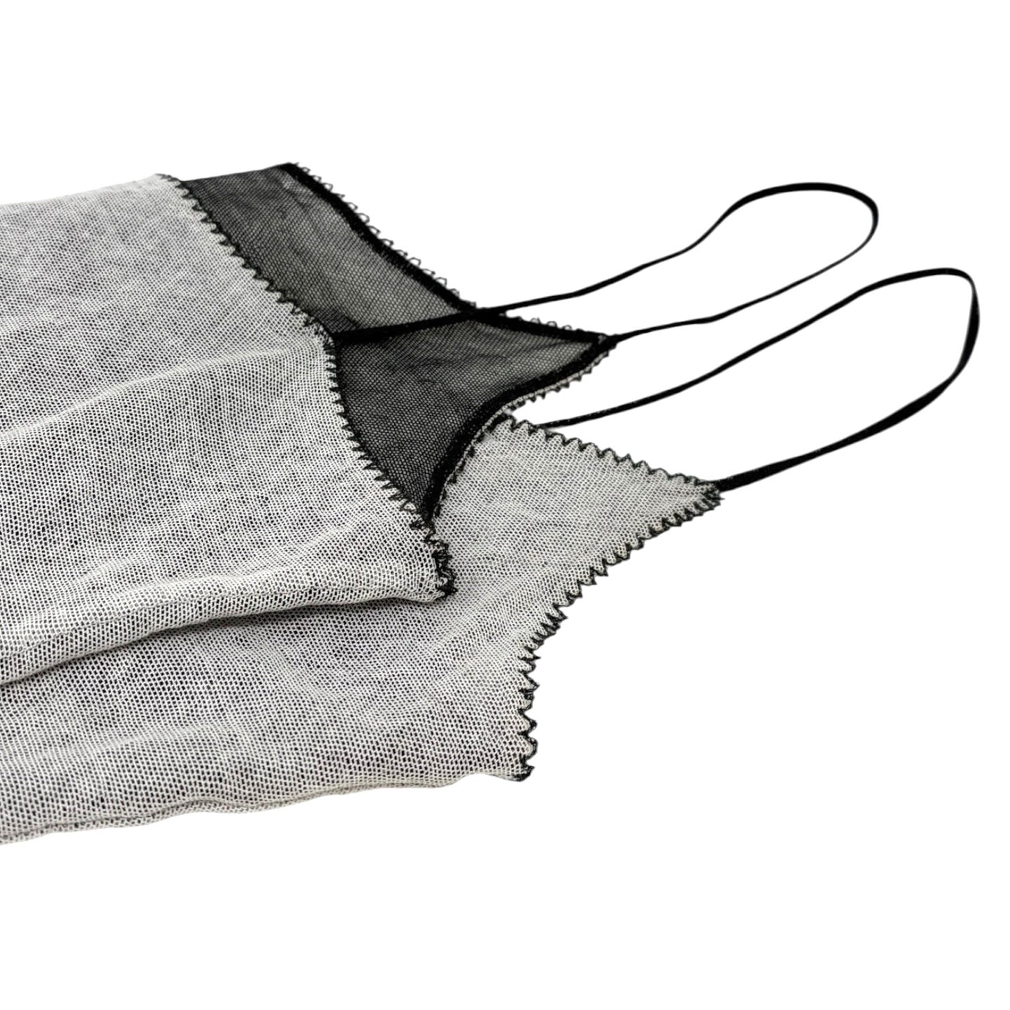 CHANEL Vintage 04P CC Logo No.5 Overlay Mesh Camisole Top #40 Gray Cotton Lace