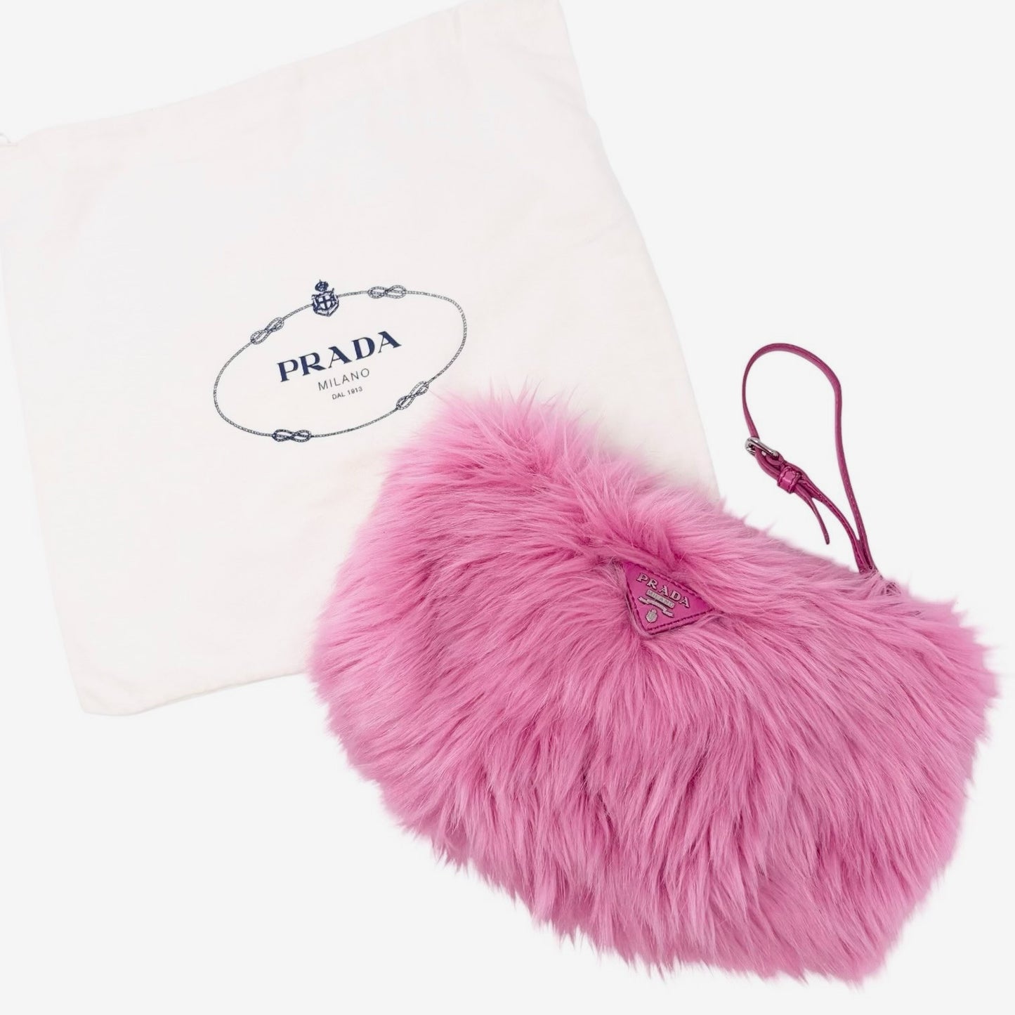 PRADA Vintage Logo Faux Fur Pelliccia Clutch Bag Wristlet Pouch Pink 902250