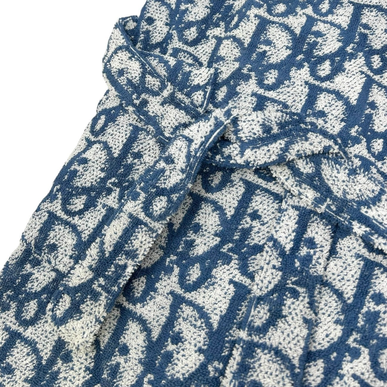 Christian Dior Vintage Trotter Monogram Logo Bathrobe #L Terry Cloth Blue White