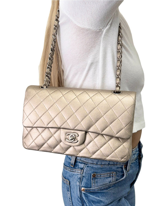 CHANEL Vintage CC Turnlock Quilted Chain Flap Bag 2 Way Metallic Gold 902919