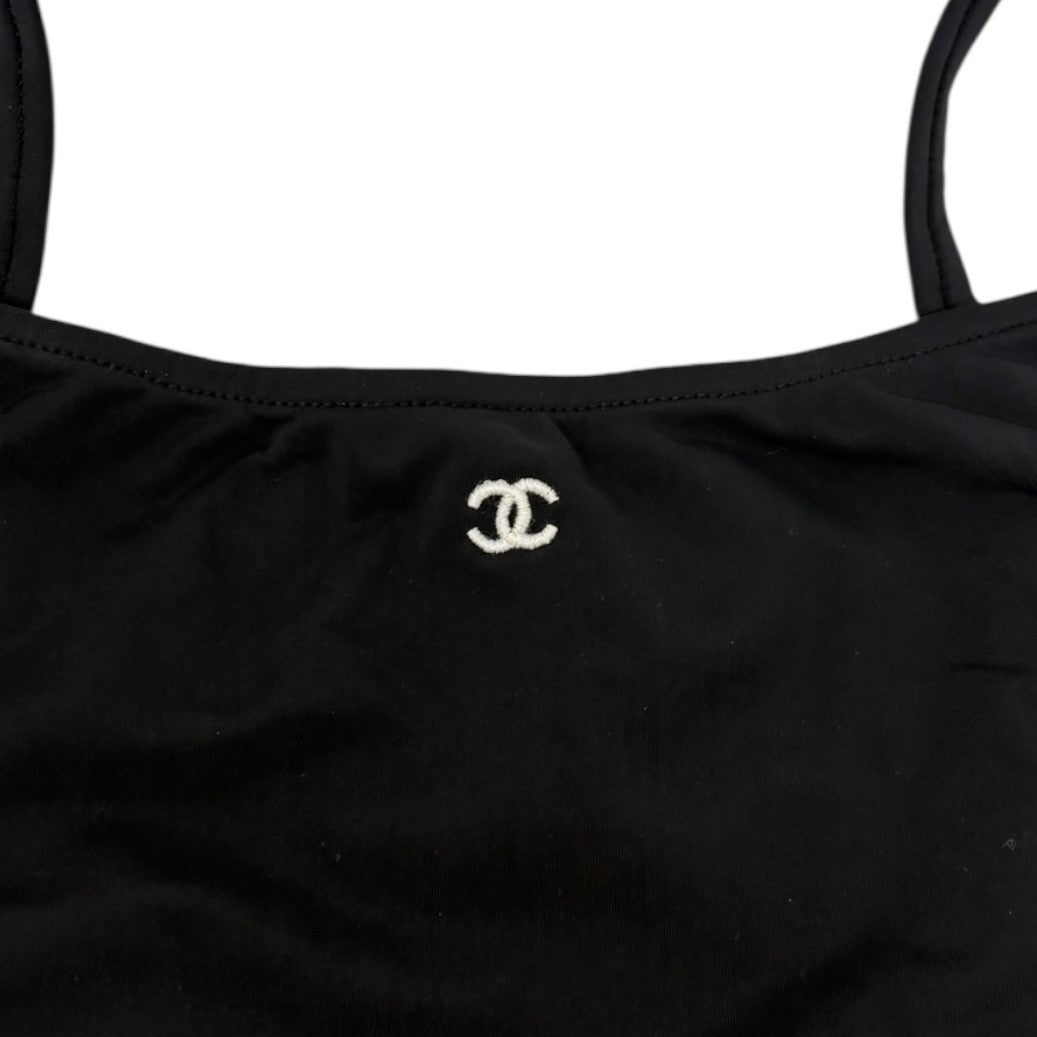CHANEL Vintage 97P CC Mark Logo Swimwear Swimsuit #38 Black White Nylon