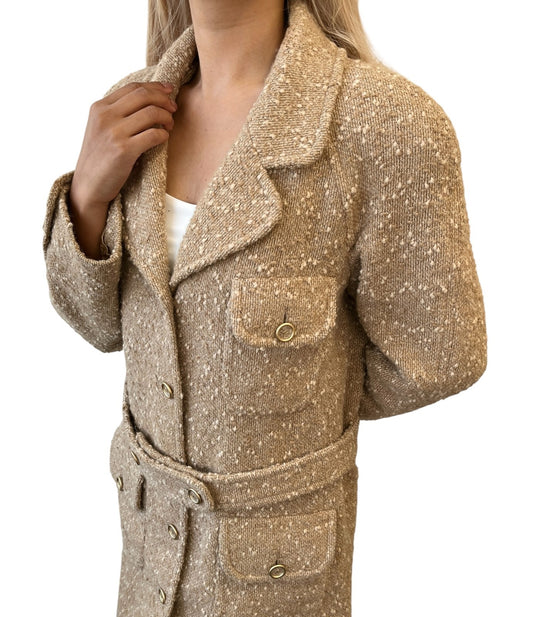 CHANEL Vintage 01A CC Logo Tweed Alpaca Blazer Coat Jacket #38 Light Brown