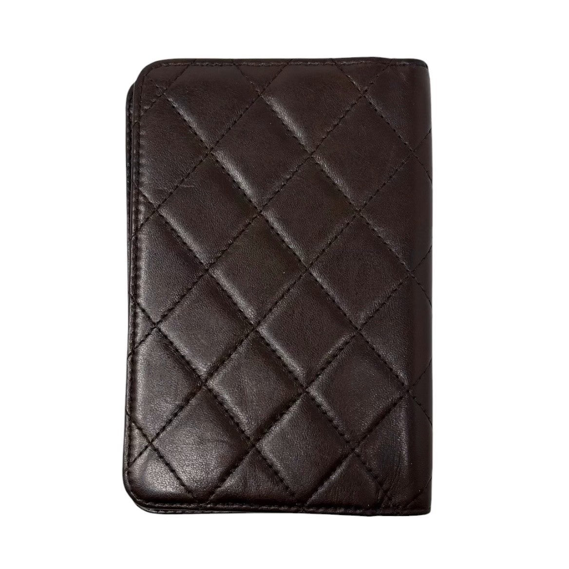 CHANEL Vintage CC Logo Quilted Leather Notebook Cover Brown Silver 901811