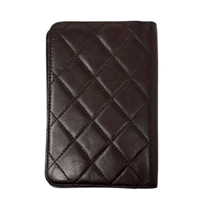 CHANEL Vintage CC Logo Quilted Leather Notebook Cover Brown Silver 901811