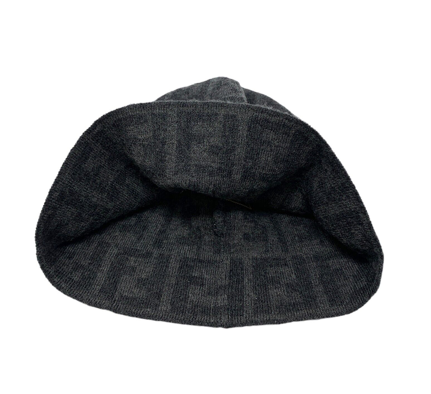 FENDI Vintage Zucca Monogram Knit Beanie #42 Hat Fashion Accessory Wool RankAB+