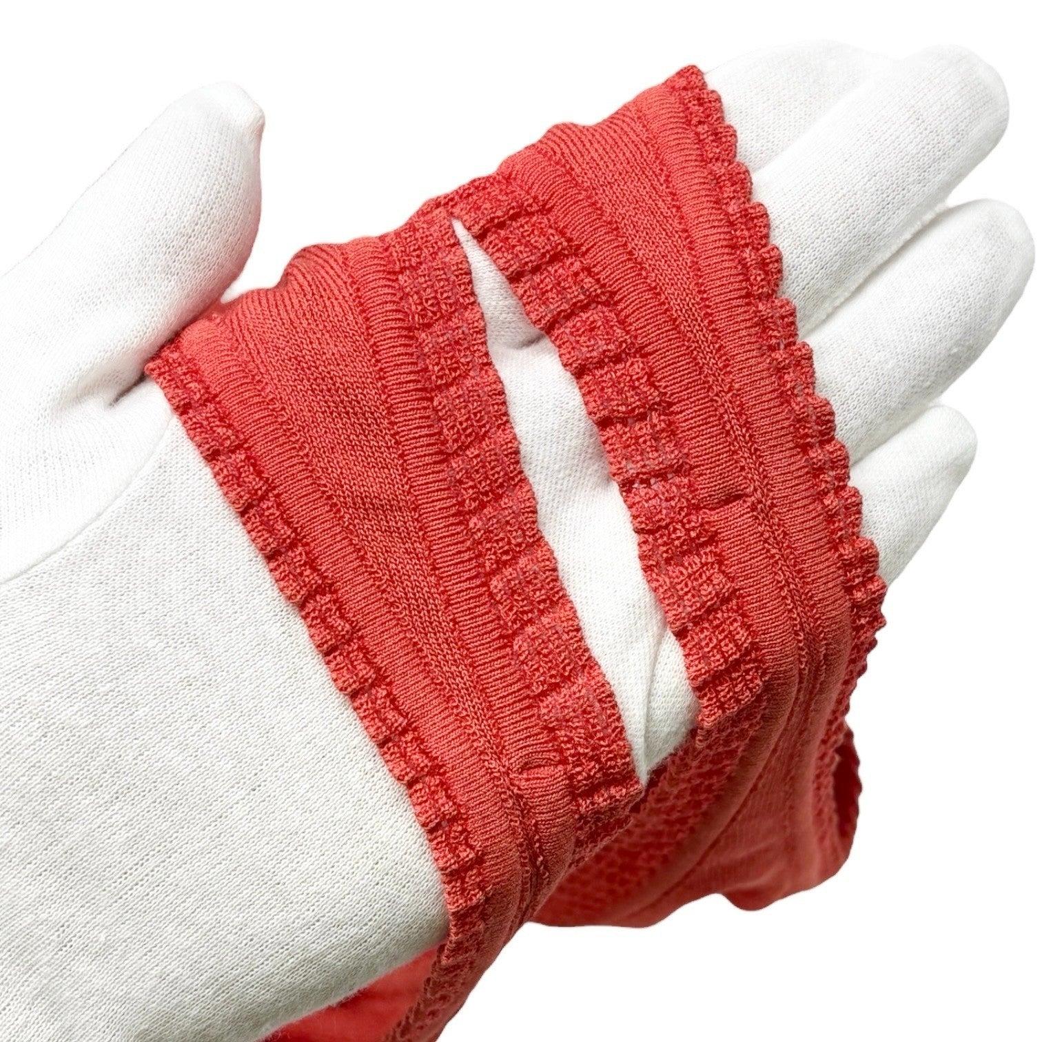 CHANEL Vintage P37822 See-through CC Logo Rib Knit Tank Top Red Cotton Silk