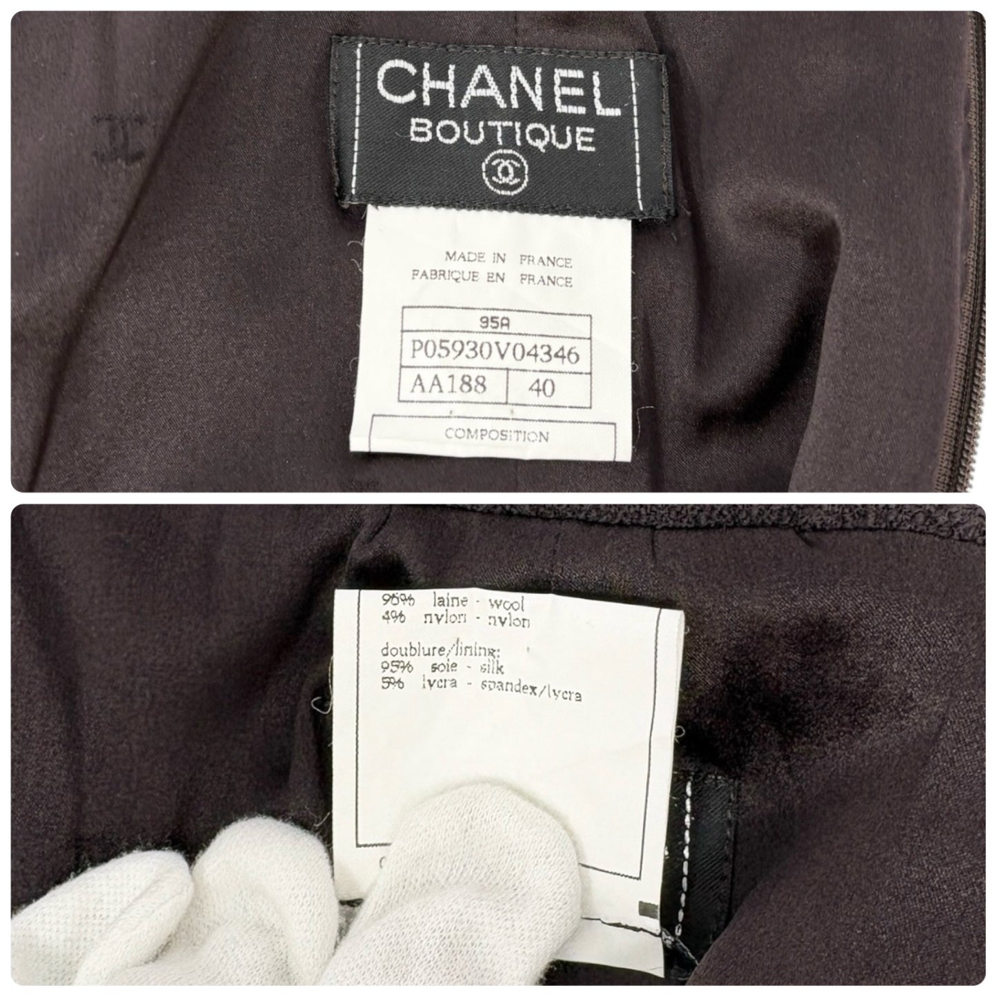 CHANEL Vintage 95A Tweed Suits Jacket Skirt #40 Wool Button Brown Gold