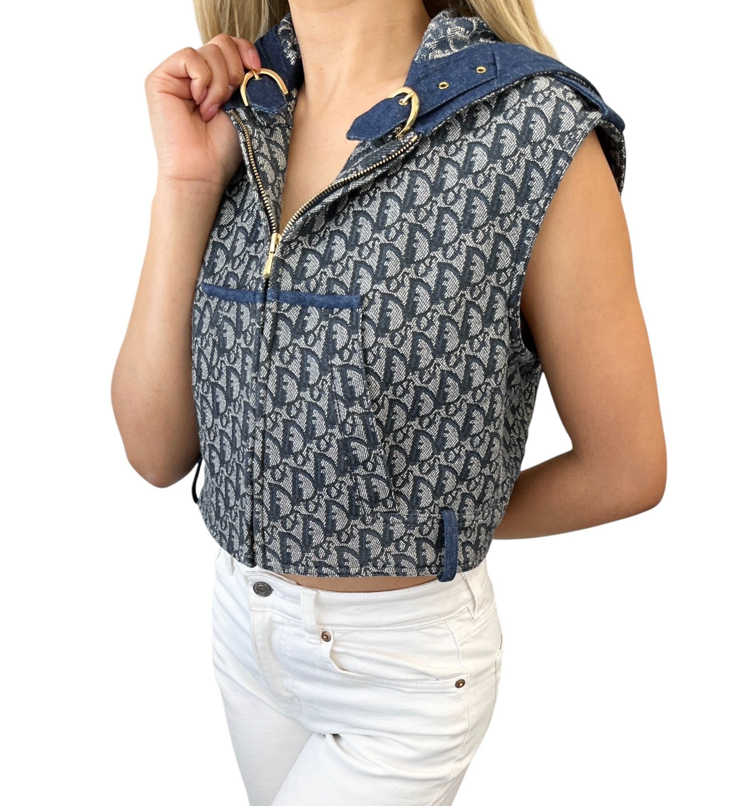 Christian Dior Vintage 2000 Trotter Monogram Denim Vest #42 Hoodie Jacket