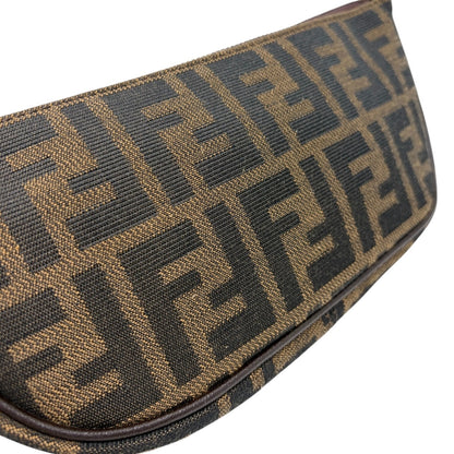 FENDI Vintage Zucca FF Logo Pochette Shoulder Bag Brown Half Moon Zip 902816