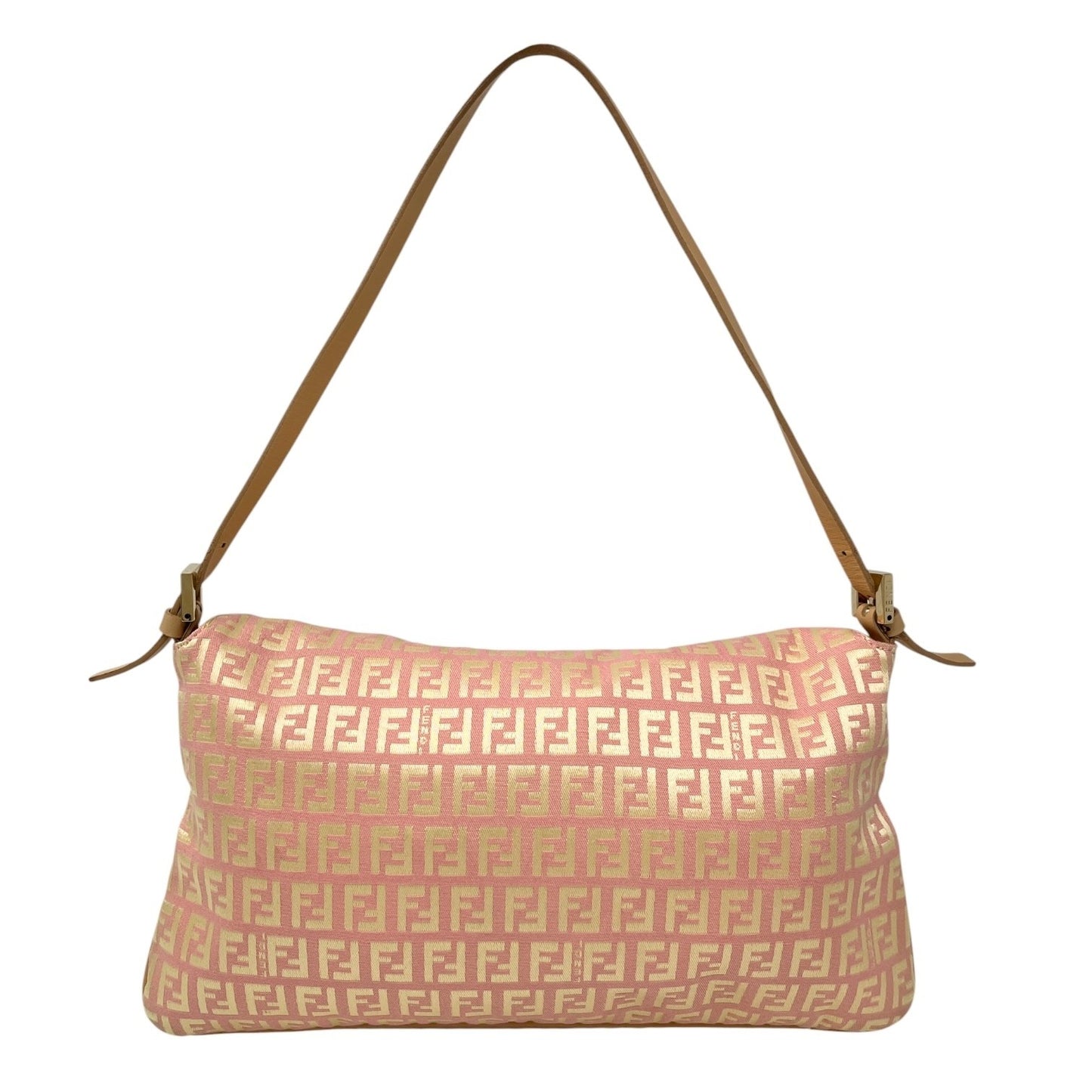 FENDI Vintage Zucchino Pochette Shoulder Bag Pink Yellow Canvas Leather 106545