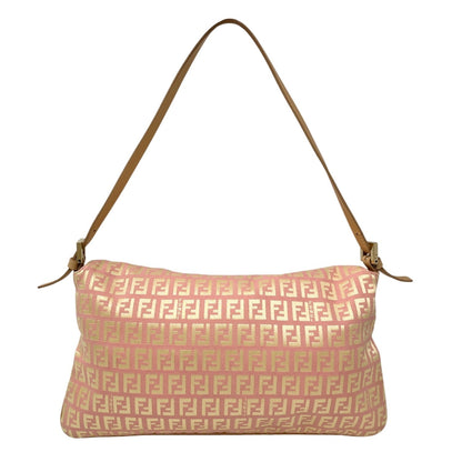 FENDI Vintage Zucchino Pochette Shoulder Bag Pink Yellow Canvas Leather 106545