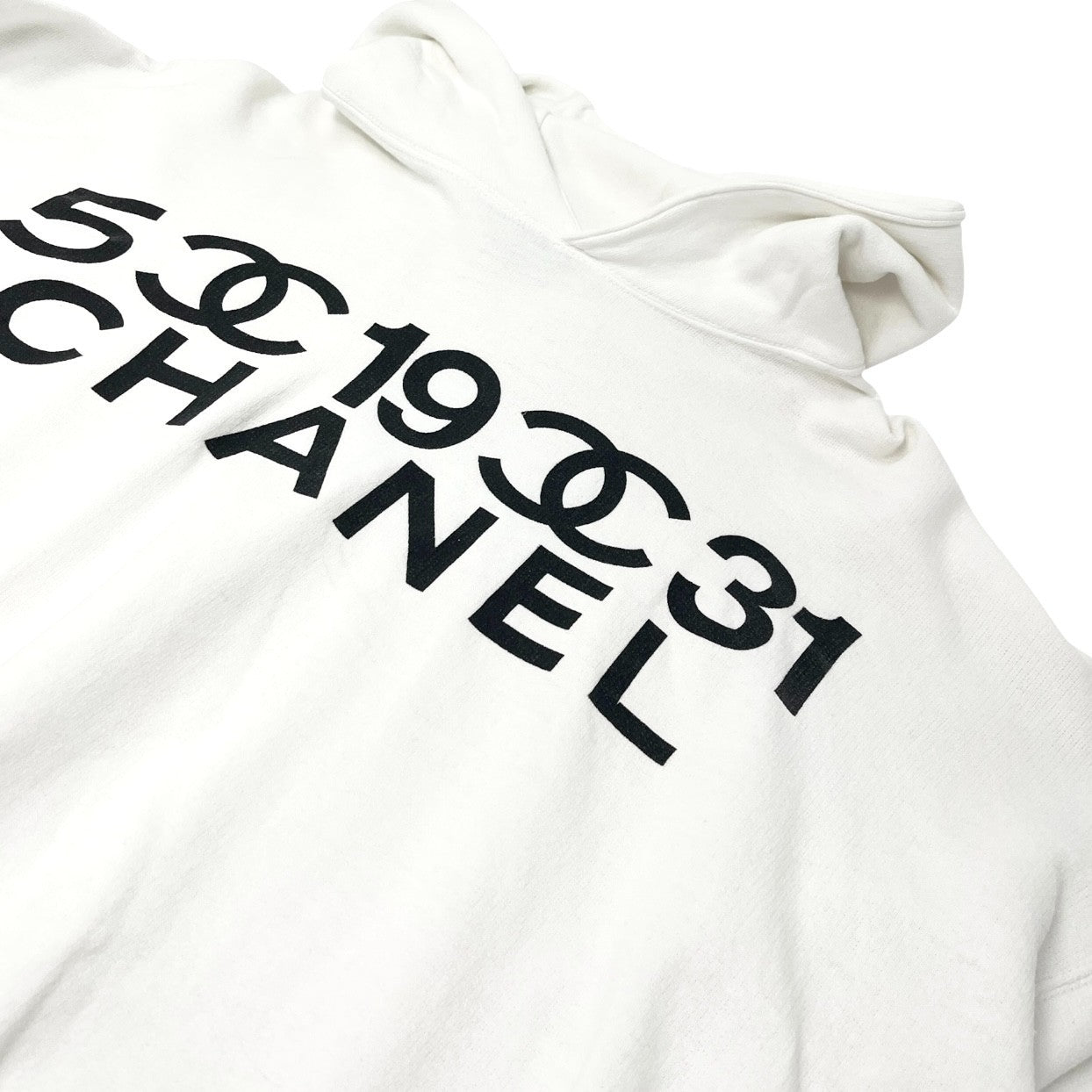 CHANEL Vintage CC Mark Logo Hoodie Sweatshirt Pullover Top White Black Cotton