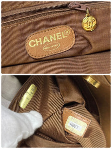 CHANEL Vintage CC Mark Turnlock Matelasse Tote Bag Camel Gold Leather Rank AB