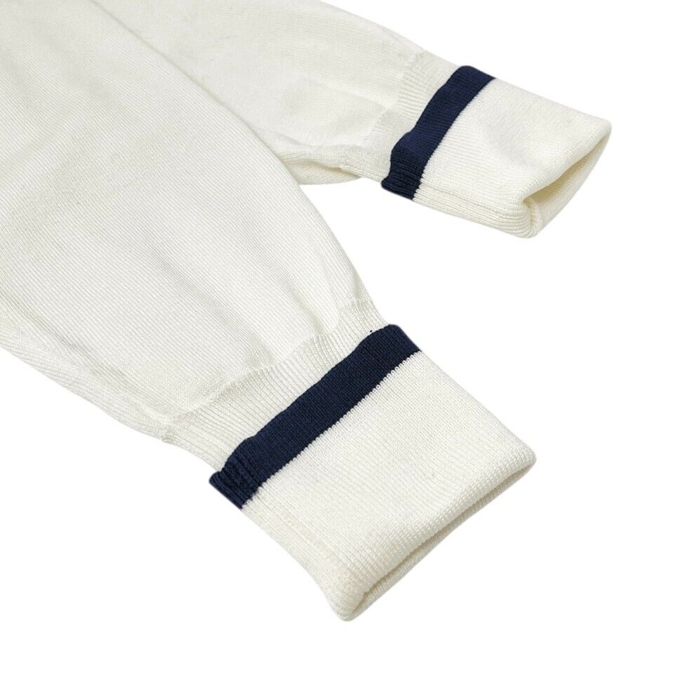 CHANEL Vintage 96P CC Logo Button Cardigan Knit Top #44 White Blue Cotton