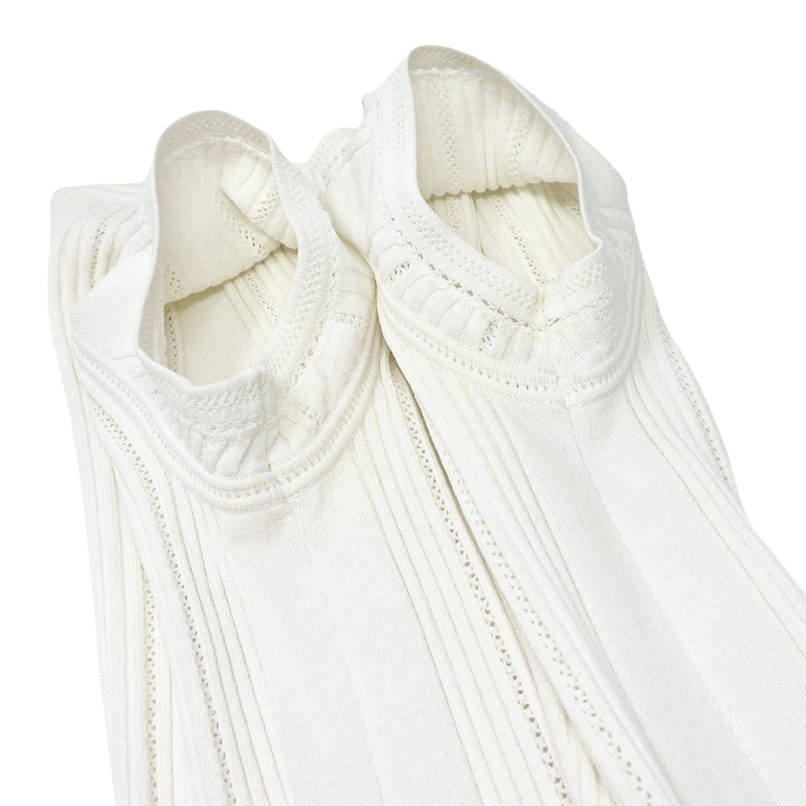 CHANEL Vintage 03P CC Logo Knit Rib T-shirt Top Mesh White Cotton Short Sleeve