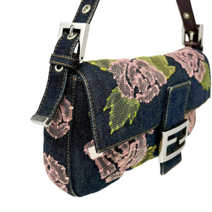 FENDI Vintage Denim Mamma Baguette Shoulder Bag Rose Mirror Pink Cotton Rank AB