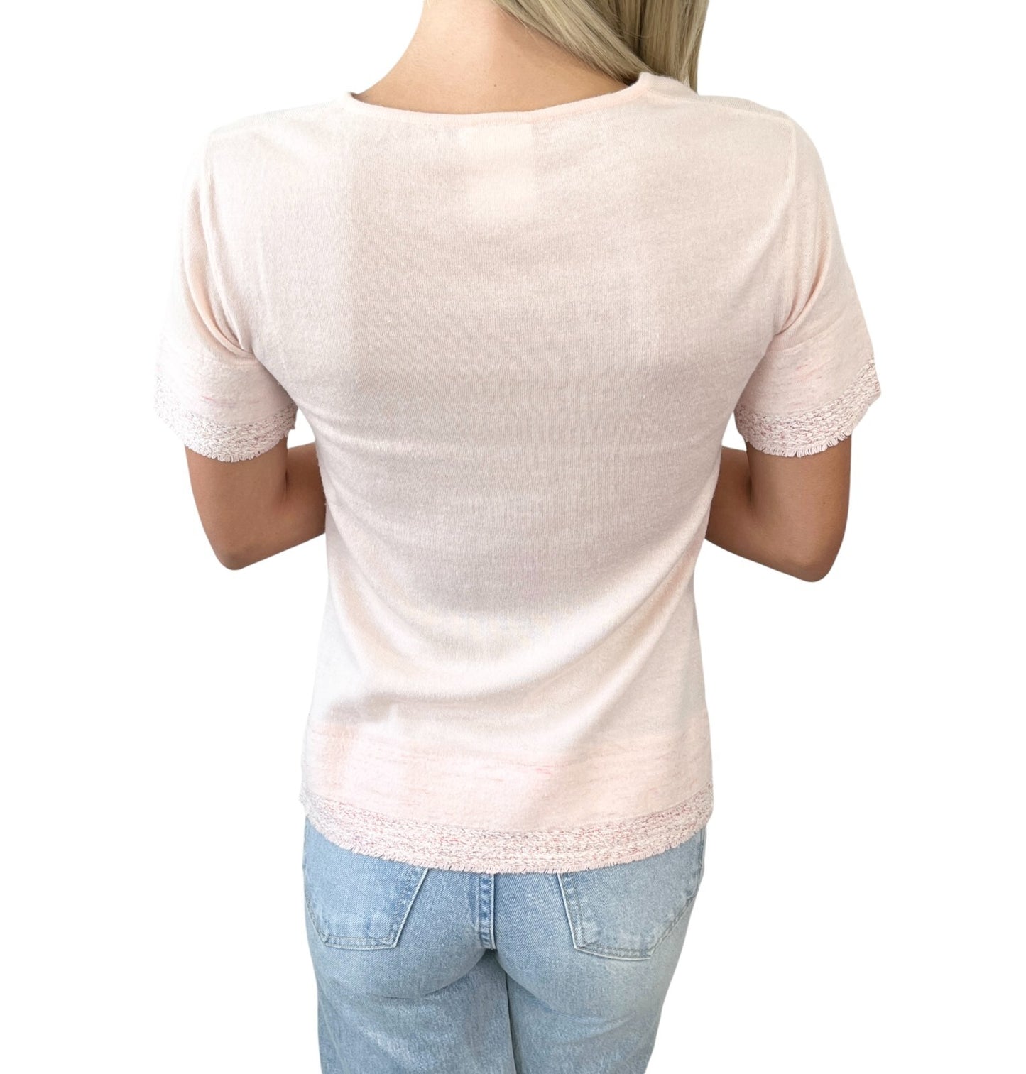 CHANEL Vintage 05C CC Mark Logo Knit T-shirt Top #36 Pink Cashmere Tweed RankAB