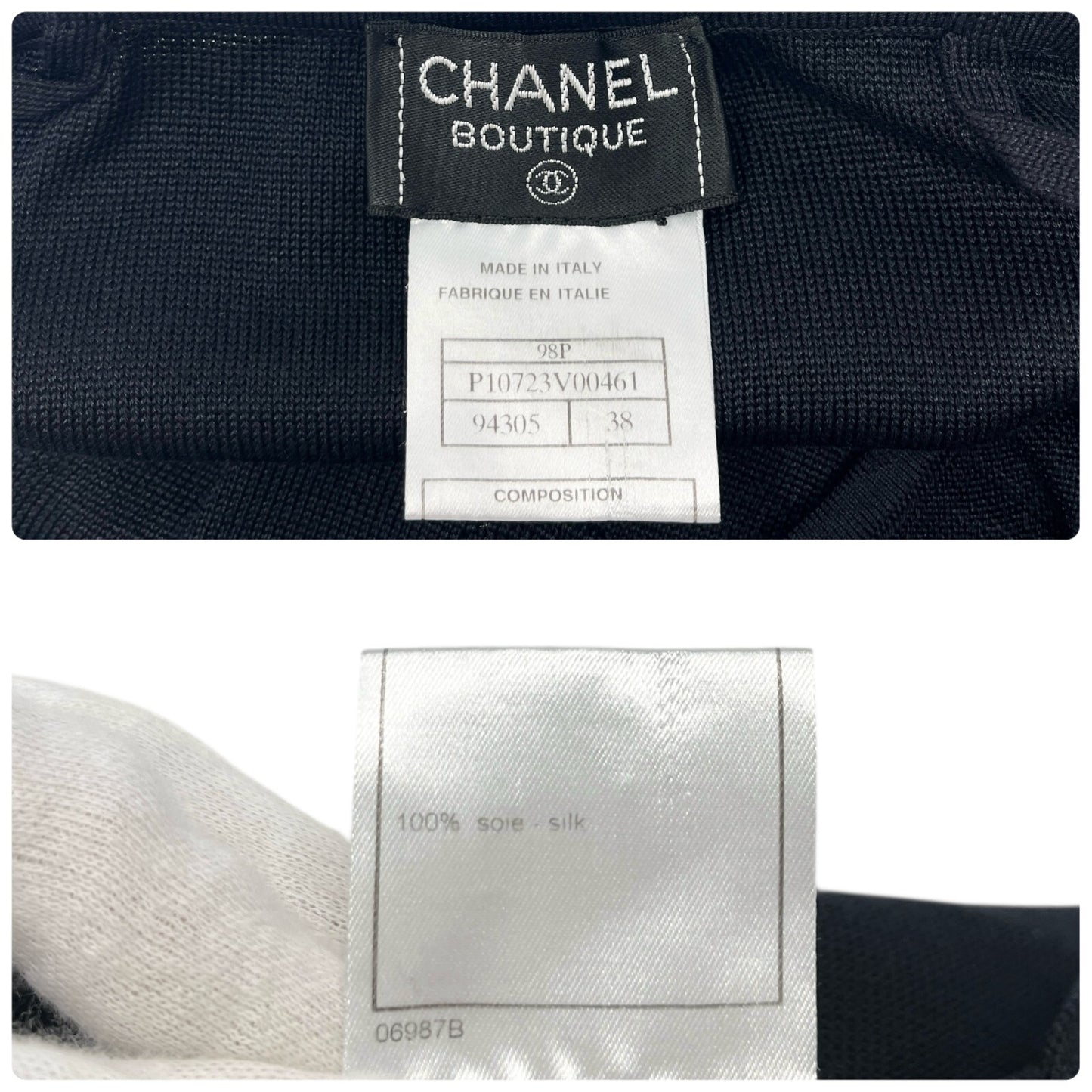 CHANEL Vintage 98P CC Logo Knit Camisole Tunic #38 Top Sleeveless Black Silk