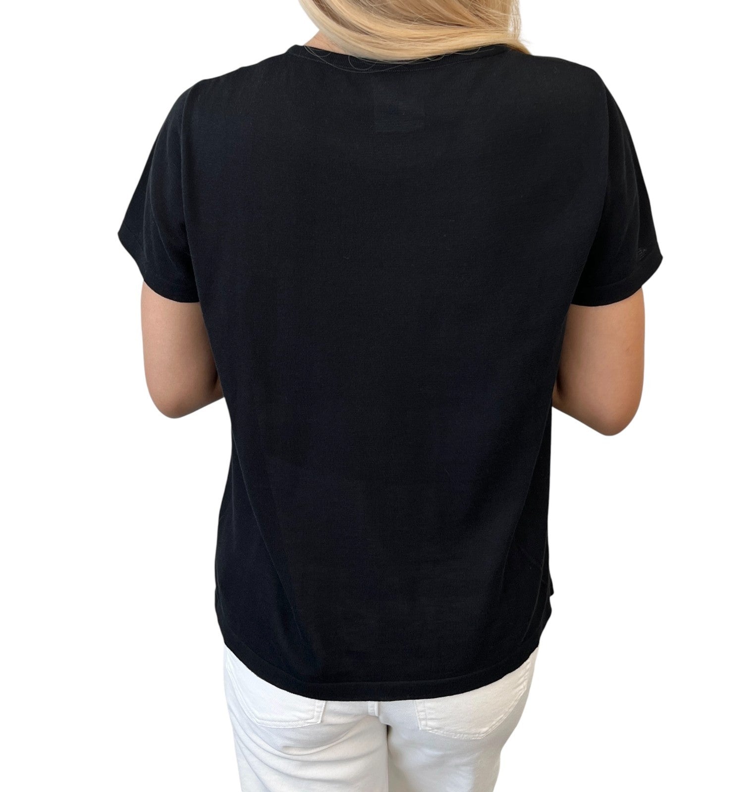 CHANEL Vintage 06P CC Logo Knit T-shirt Top #38 Black Cotton Short Sleeve