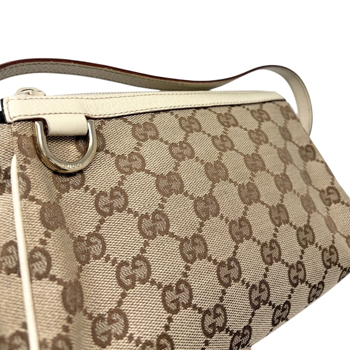 GUCCI Vintage GG Monogram Abbey Logo Mini Shoulder Bag White Brown Canvas