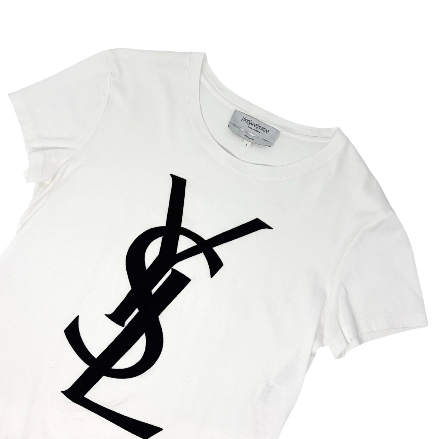Yves Saint Laurent Vintage Logo Knit Top T-shirt #L White Black Cotton 902087