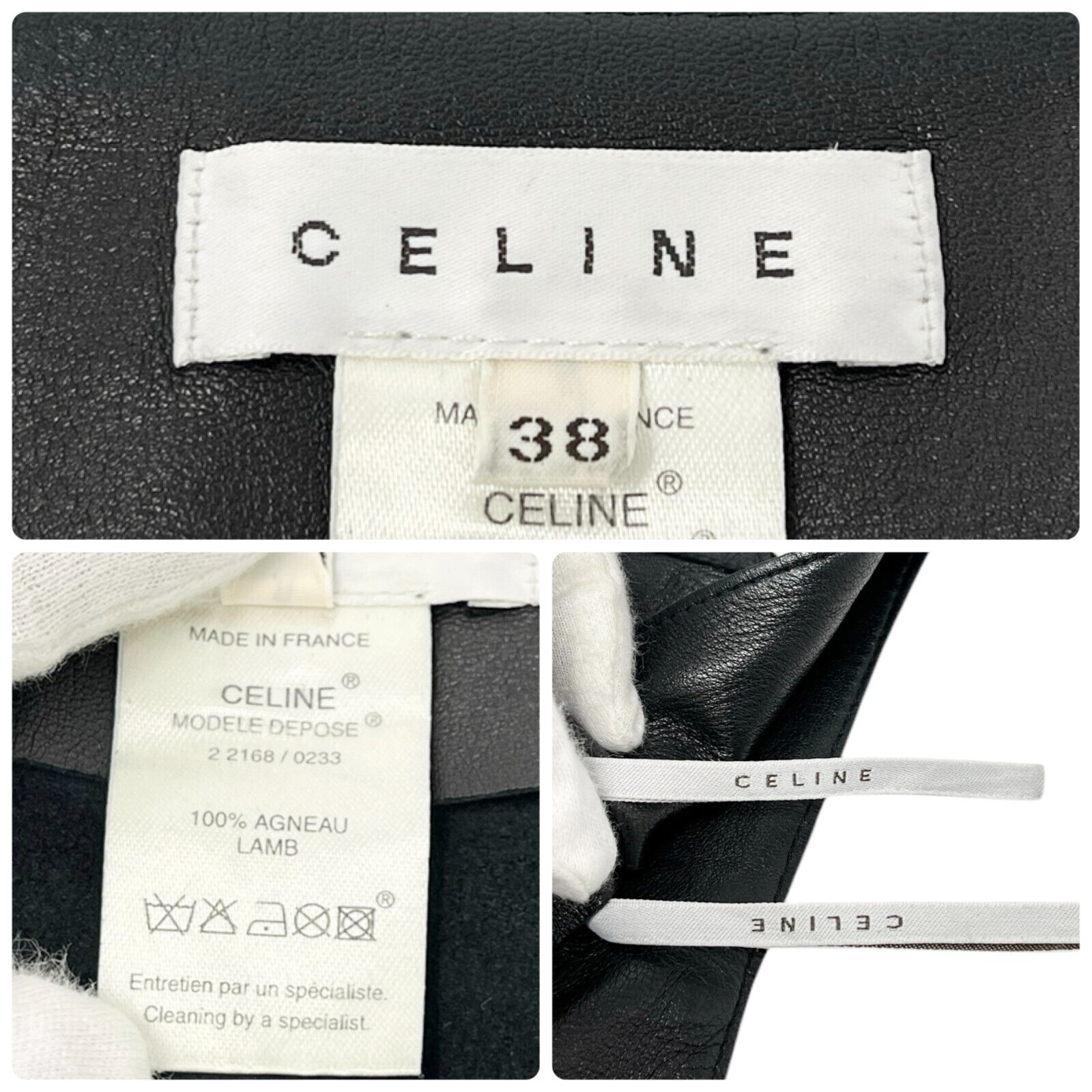 CELINE Vintage Macadam Logo Button Mini Skirt #38 Black Silver Leather