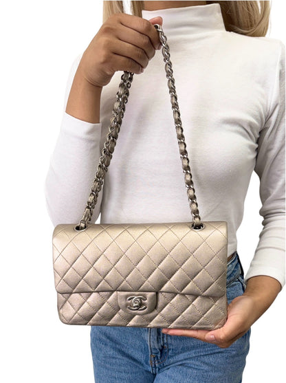 CHANEL Vintage CC Turnlock Quilted Chain Flap Bag 2 Way Metallic Gold 902919