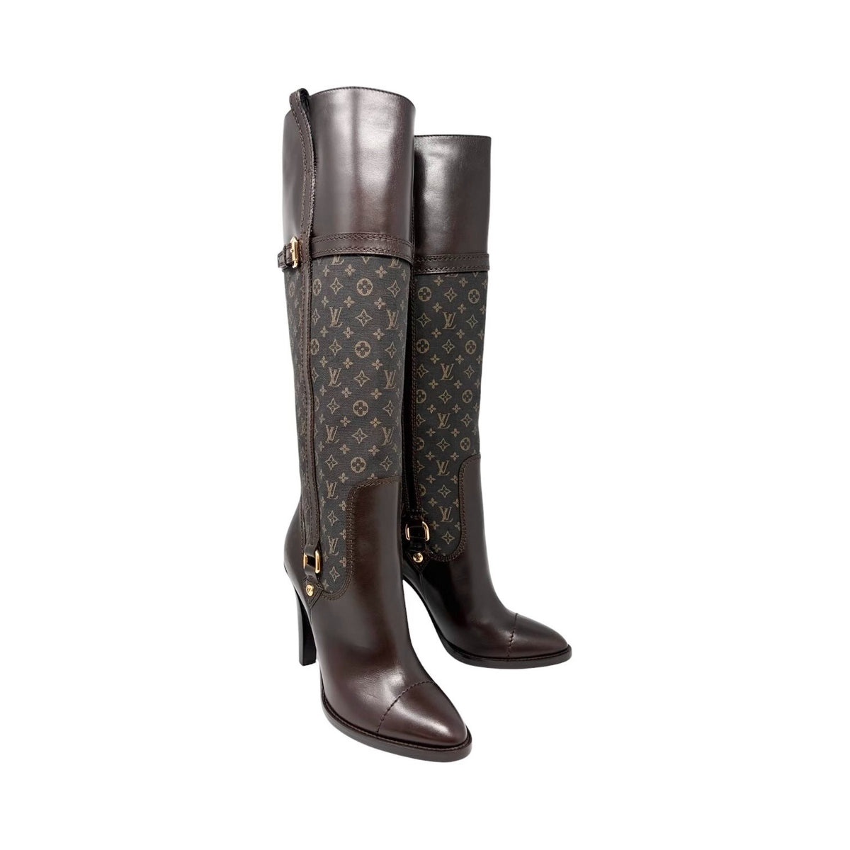 LOUIS VUITTON Vintage LV Monogram Long Boots #37-37.5 Brown Leather 902458
