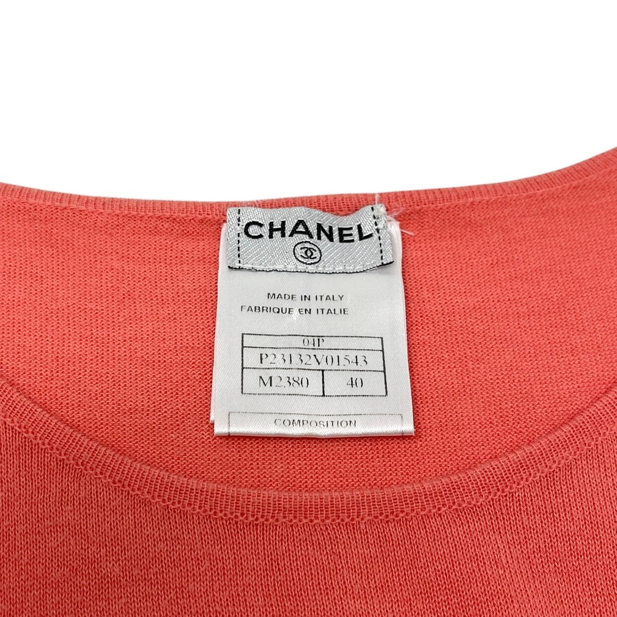 CHANEL Vintage 04P CC Logo Knit Tank Top #40 Sleeveless Top Orange Cotton