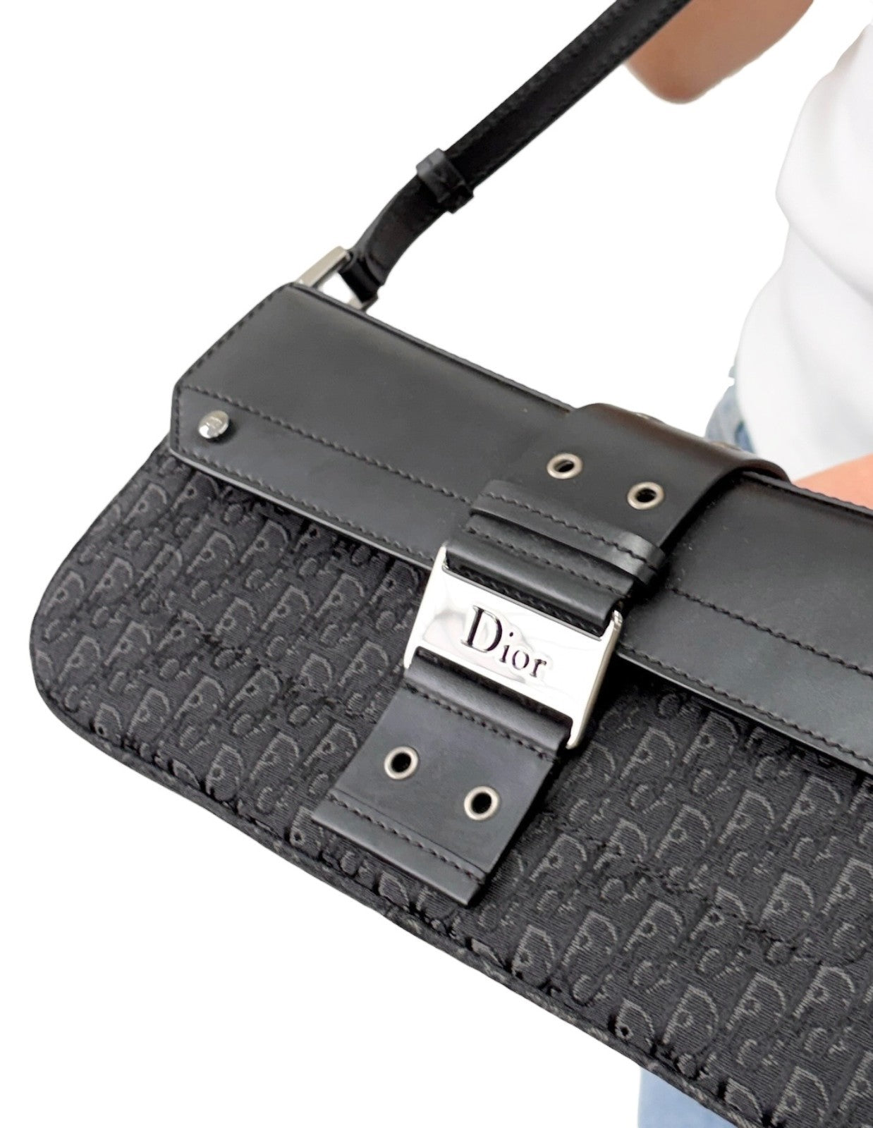 Christian Dior Vintage Street Chic Trotter Monogram Shoulder Bag Black 901846