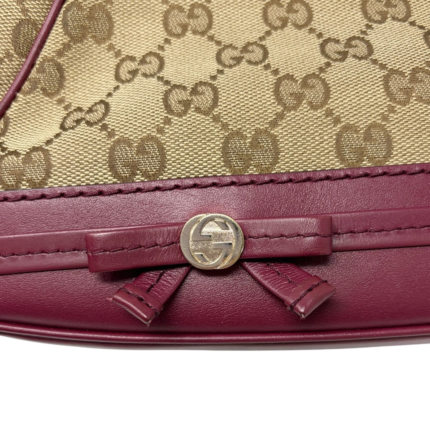 GUCCI Vintage GG Logo Monogram Canvas Mayfair Shoulder Bag Beige Pink Ribbon