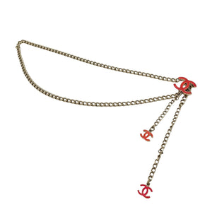 CHANEL Vintage 04A CC Mark Chain Belt Champagne Gold Red Metal Rank AB+