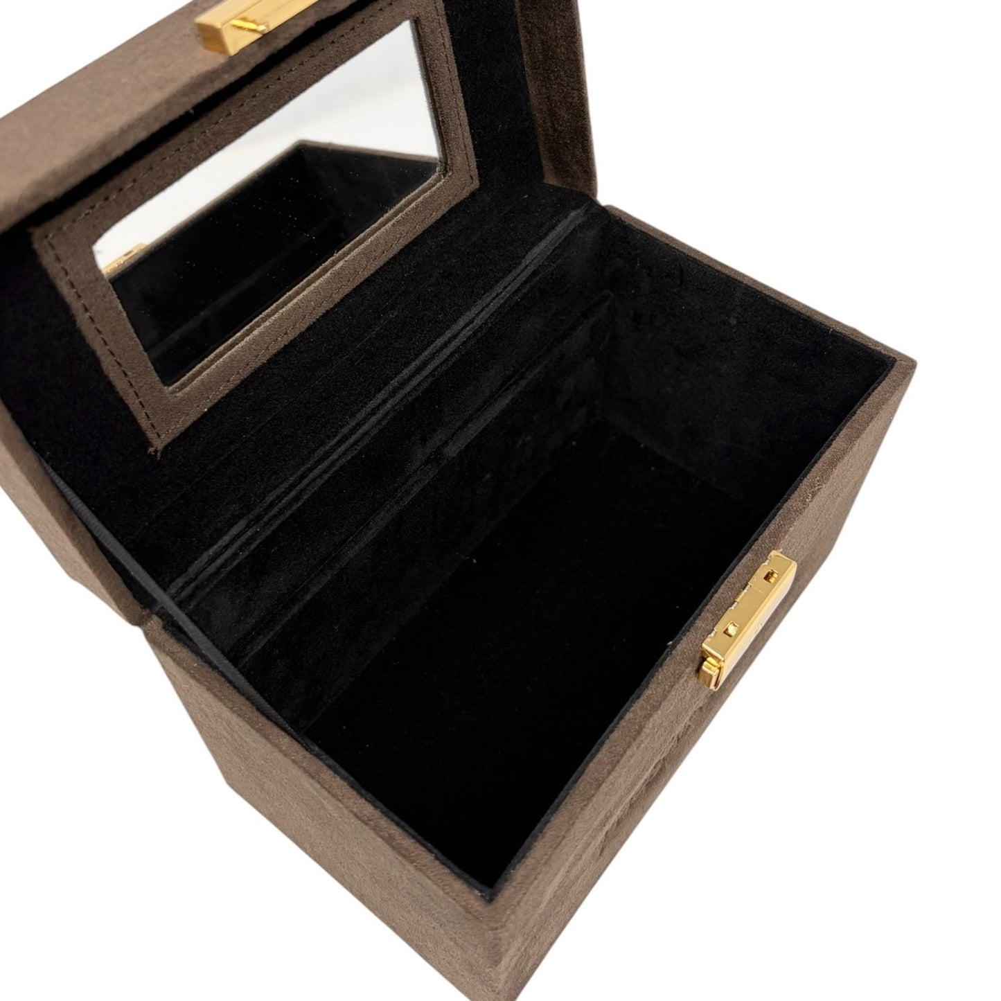 Yves Saint Laurent Vintage YSL Suede Vanity Cosmetic Box Bag Brown Gold 901833